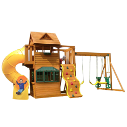 Complex de joaca din cedru SandPoint Deluxe- Centru cu tobogan elicoidal  si 2 nivele - Big Backyard PlayCentre